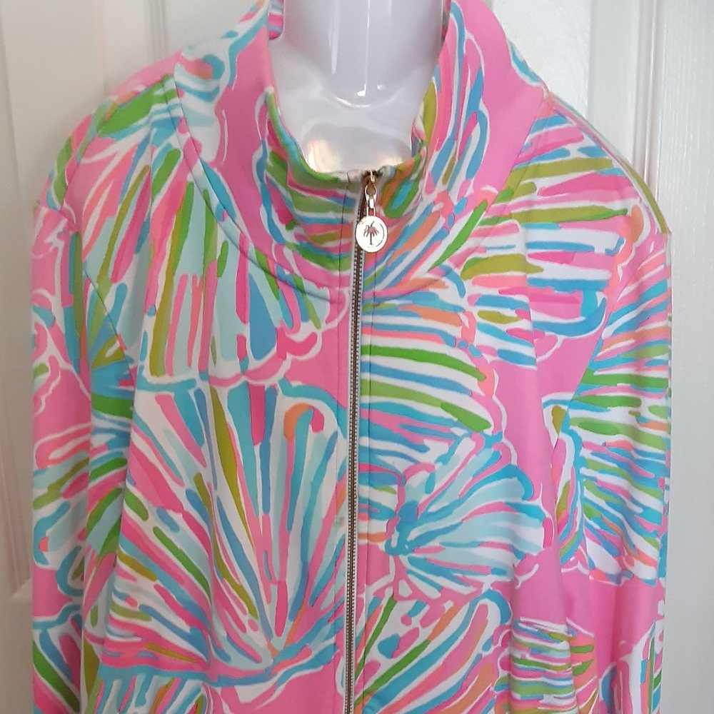 Lilly Pulitzer Reagan Zip Front Jacket in Pink Pout Shellabrate Print - Size L